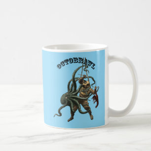 Caneca De Café Mergulhador Antigo com um Polvo e uma Lagosta URM