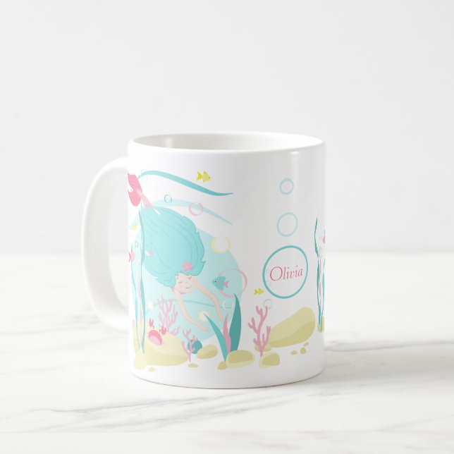 Caneca De Café Mergulhamento De Sereia Cuta Sob O Mar (Frente Esquerda)