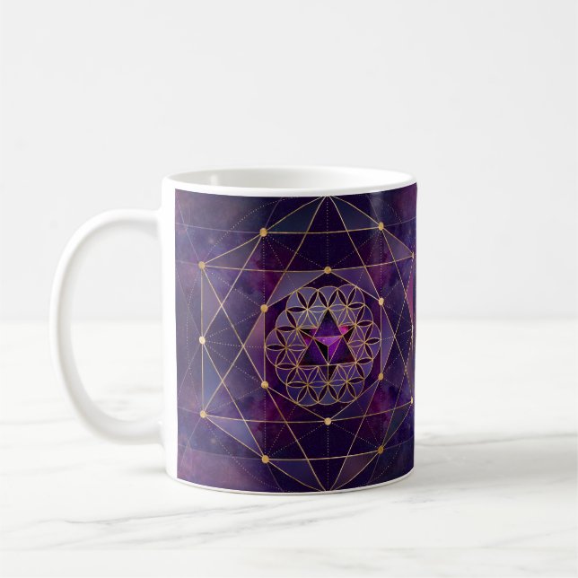 Caneca De Café Merkabah em flor da vida - Geometria Sagrada (Esquerda)