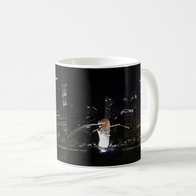 Caneca De Café Merlion & Singapore Skyline #1 Mug (Frente Esquerda)