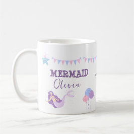 Caneca De Café Mermaid aniversário garota rosa púrpura