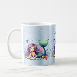Caneca De Café Mermaid de Aquarela Vida Marinha Bonito e Belo