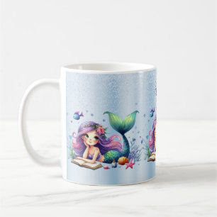 Caneca De Café Mermaid de Aquarela Vida Marinha Bonito e Belo