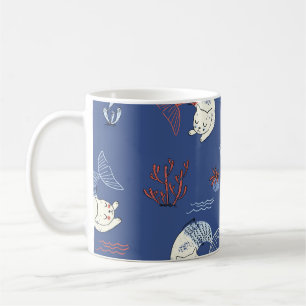 Caneca De Café Mermaid de gato, padrão sem costura texturizado.