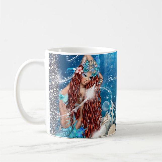 Caneca De Café Mermaid Fantasy Red Head Enchanting Beach (Esquerda)