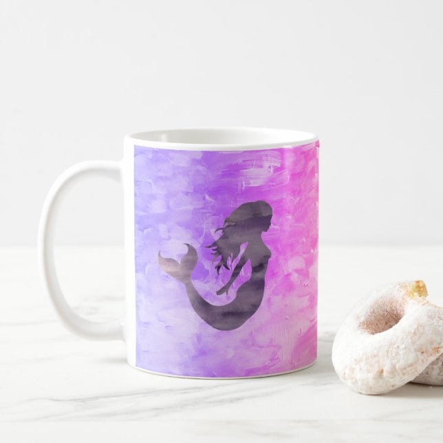 Caneca De Café Mermaid Ombre - pintura arco-íris (Com Donut)