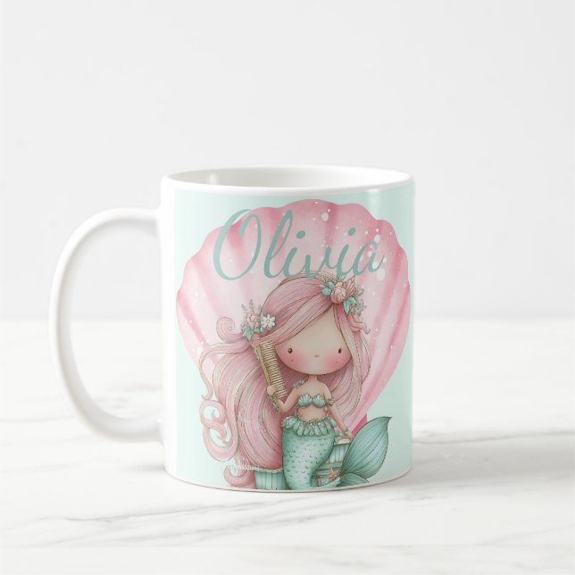 Caneca De Café Mermaid Seashell Lovers Name  (Esquerda)