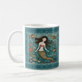 Caneca De Café Mermaid Watercolor Personalizada