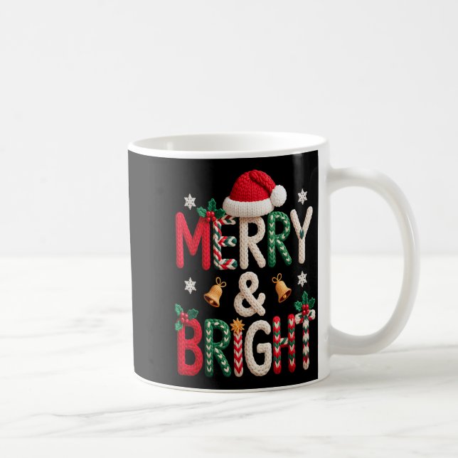 Caneca De Café Merry &amp; Bright Christmas Santa Hat Crochet Kni (Direita)