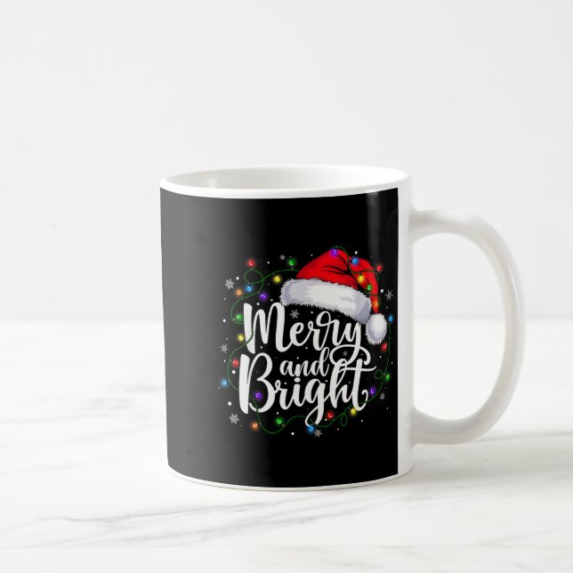 Caneca De Café Merry And Bright Christmas Lights Santa Hat Xmas H (Direita)