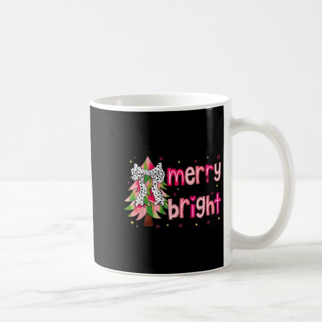 Caneca De Café Merry And Bright Christmas Tree Nk Coquette Bow Wo (Direita)