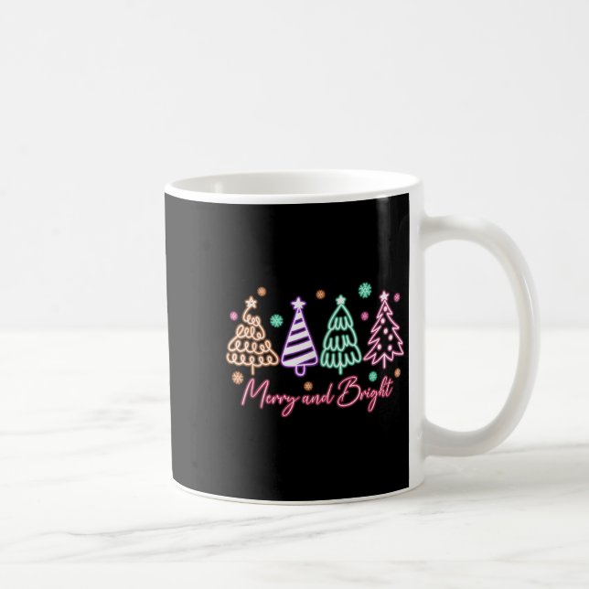 Caneca De Café Merry And Bright Tree Neon Christmas  (Direita)