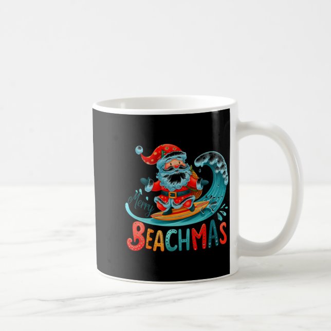 Caneca De Café Merry Beachmas Santa Surfing Retro Design  (Direita)