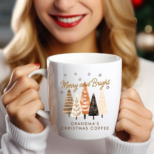 Caneca De Café Merry & Bright Brown Personalizado Natal Foto