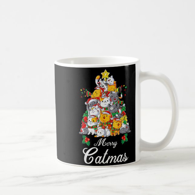 Caneca De Café Merry Catmas Cat Christmas Tree Cat Lover  (Direita)