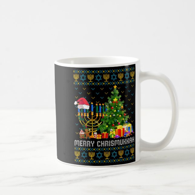 Caneca De Café Merry Chrismukkah Happy Hanukkah Ugly Sweater Fami (Direita)