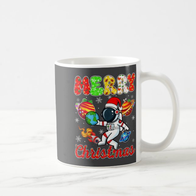 Caneca De Café Merry Christmas Astronaut Santa Hat Snowflakes Tre (Direita)
