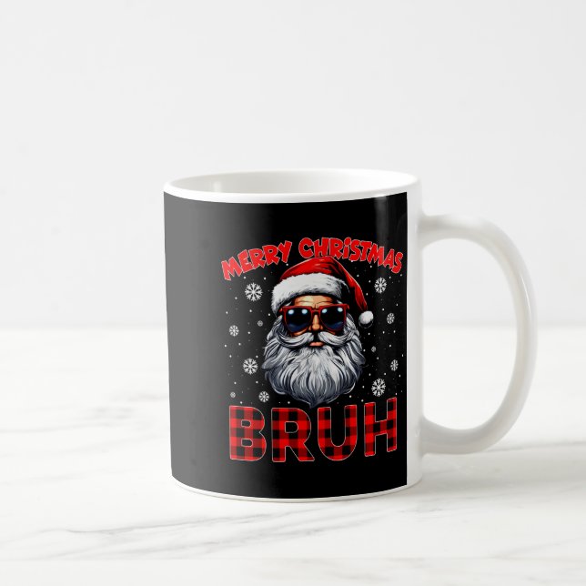 Caneca De Café Merry Christmas Bruh Red Plaid Funny Santa Claus M (Direita)