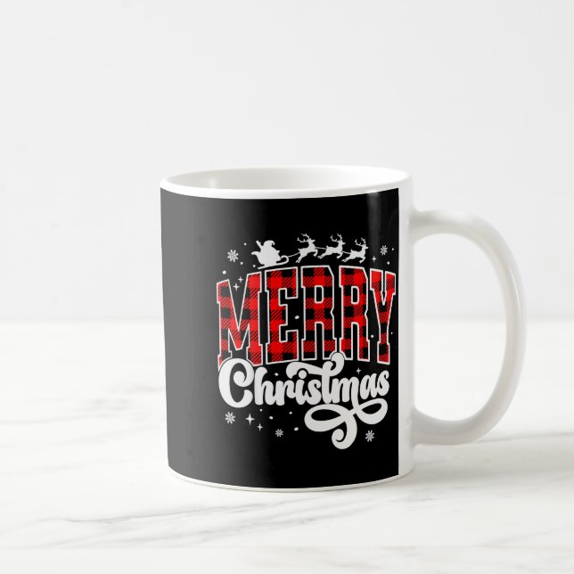 Caneca De Café Merry Christmas Buffalo Plaid Red Santa Family Xma (Direita)