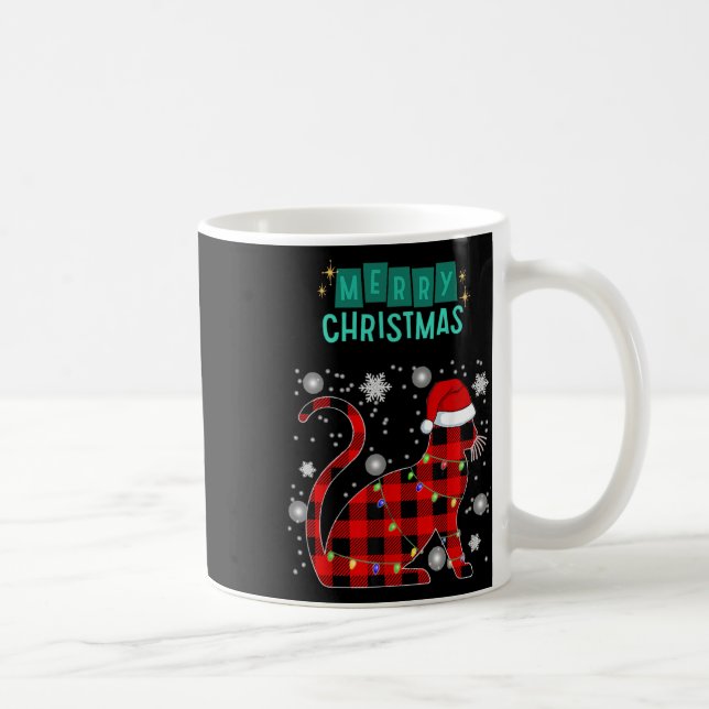 Caneca De Café Merry Christmas Cat Plaid Graphic For Cat Lover  (Direita)