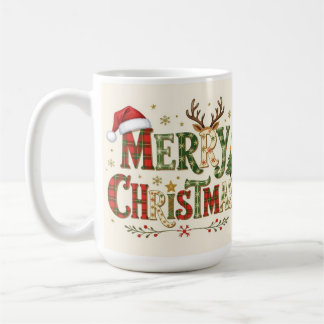 Caneca De Café Merry Christmas chic antler Santa's hat christmas