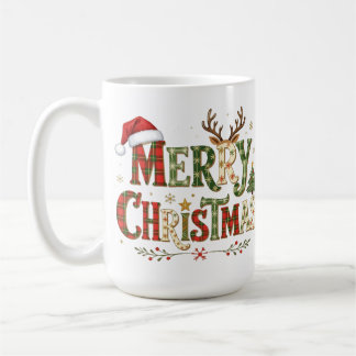 Caneca De Café Merry Christmas chic antler Santa's hat christmas