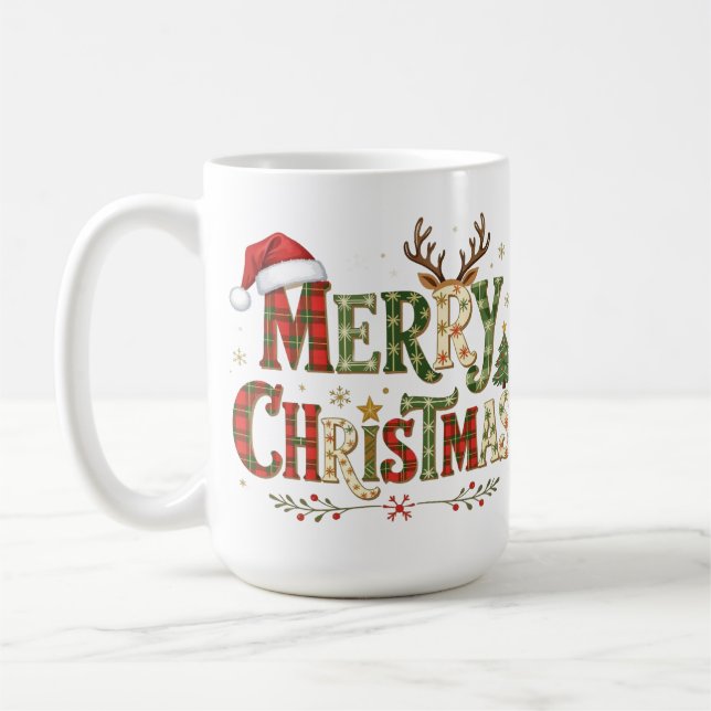 Caneca De Café Merry Christmas chic antler Santa's hat christmas  (Esquerda)