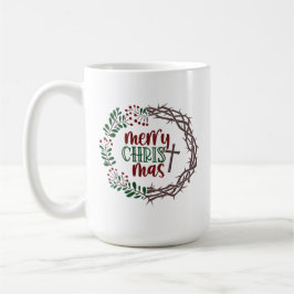 Caneca De Café Merry CHRISTmas Christian Scripture Wreath