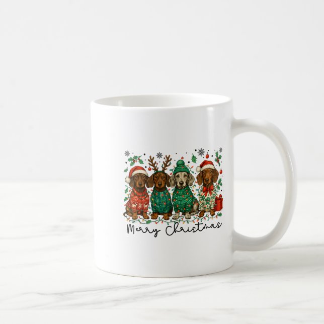 Caneca De Café Merry Christmas Dachshund Dog Retro Xmas Puppy Men (Direita)