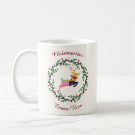 Caneca De Café Merry Christmas Deer with Wreath Customize