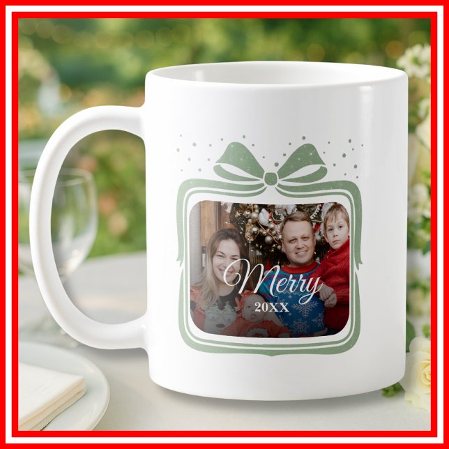 Caneca De Café  Merry Christmas Elegant Bow Present Photo Collage (Criador carregado)