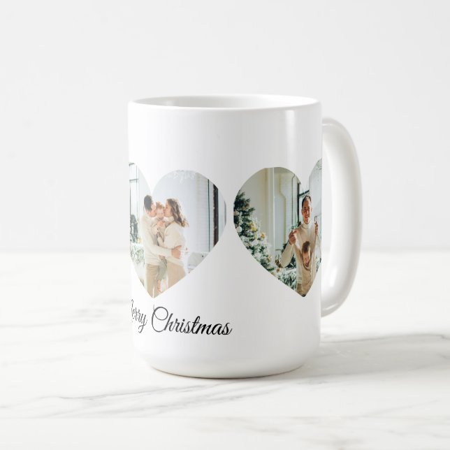 Caneca De Café Merry Christmas Family Photo Collage Heart Mug (Frente Esquerda)
