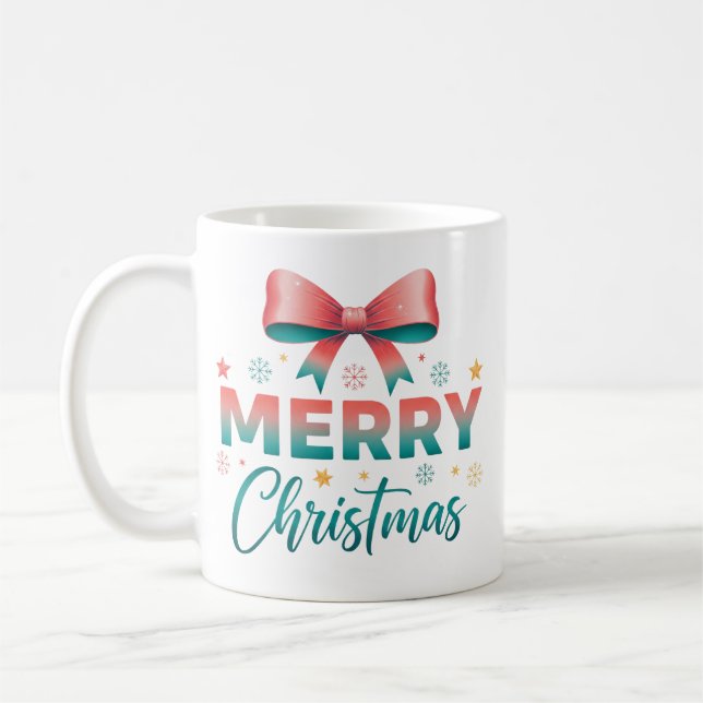 Caneca De Café Merry Christmas Festive Bow Coffee Mug (Esquerda)
