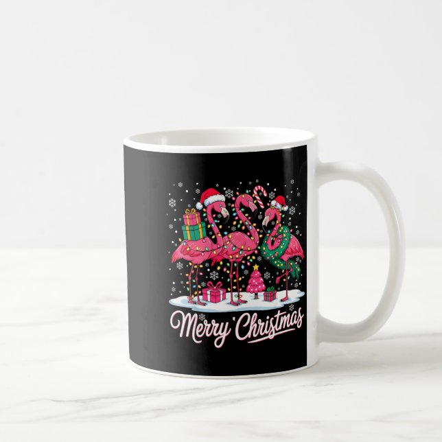 Caneca De Café Merry Christmas Flamingo Lights Santa Hat Snow Xma (Direita)