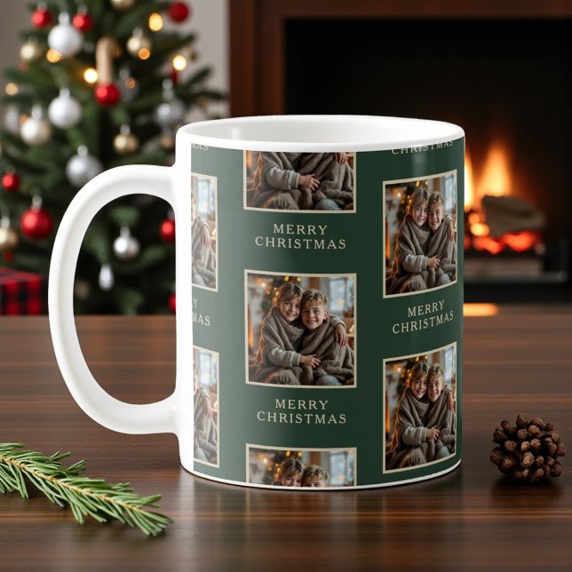 Caneca De Café Merry Christmas Green Photo Holiday (Criador carregado)