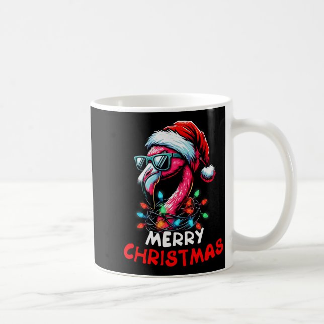Caneca De Café Merry Christmas Hat Santa Flamingo Christmas Light (Direita)