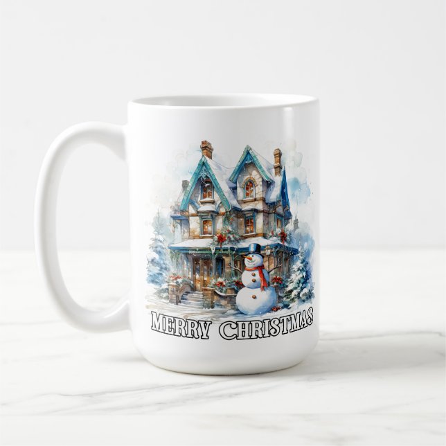 Caneca De Café Merry Christmas Holiday Wintertime Snowman (Esquerda)
