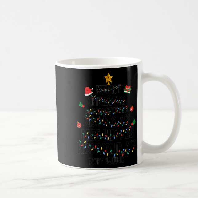 Caneca De Café Merry Christmas Kiss My Happy Hanukkah Funny Xmas  (Direita)