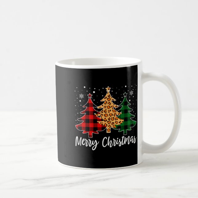 Caneca De Café Merry Christmas Leopard Buffalo Plaid Christmas Tr (Direita)