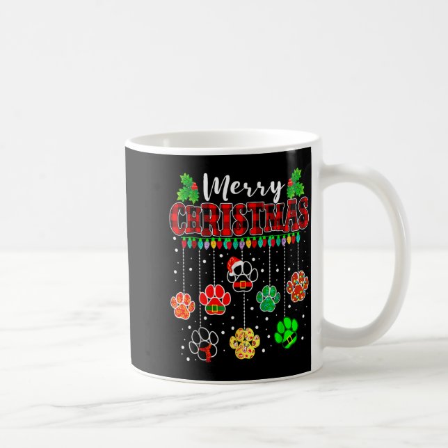 Caneca De Café Merry Christmas Lights Dog Paw Xmas  (Direita)