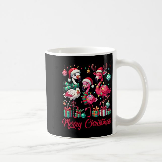 Caneca De Café Merry Christmas Lights Flamingo Santa Hat Snow Xma (Direita)