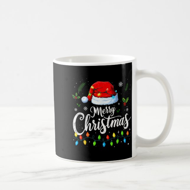 Caneca De Café Merry Christmas Lights Red Santa Hat Xmas Family M (Direita)