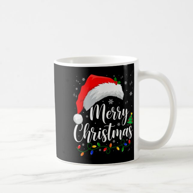 Caneca De Café Merry Christmas Lights Santa Hat Xmas Family Match (Direita)