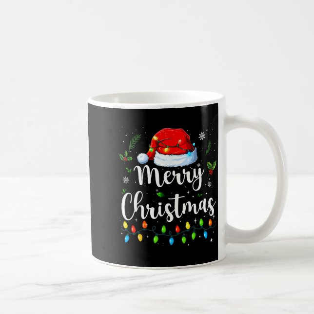 Caneca De Café Merry Christmas Lights Santa Hat Xmas Family Match (Direita)