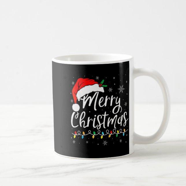 Caneca De Café Merry Christmas Lights Santa Hat Xmas Family Match (Direita)