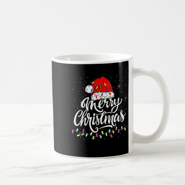 Caneca De Café Merry Christmas Lights Santa Hat Xmas Family Match (Direita)