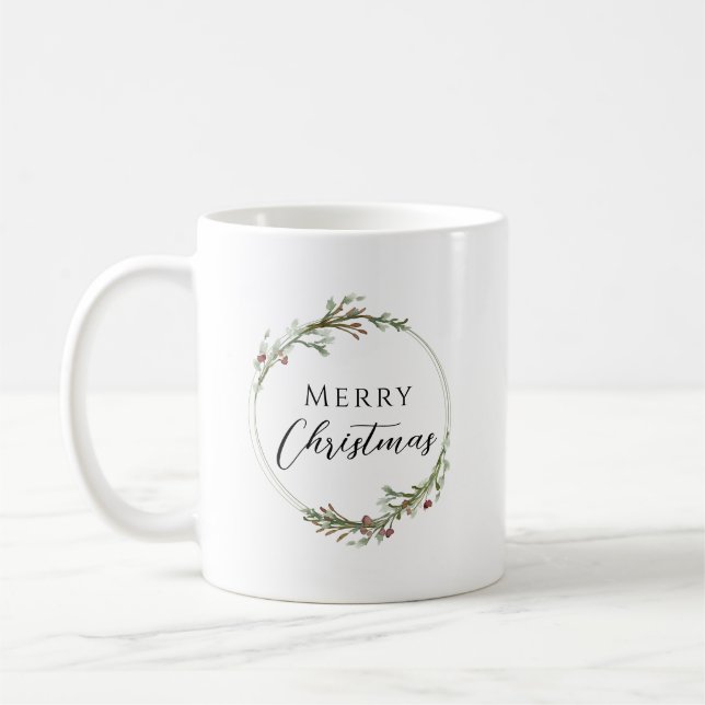 Caneca De Café Merry Christmas Minimalist Wreath (Esquerda)