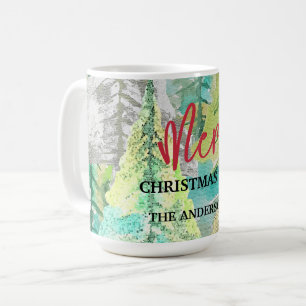 Caneca De Café Merry Christmas Modern Abstrato Winter Watercolor