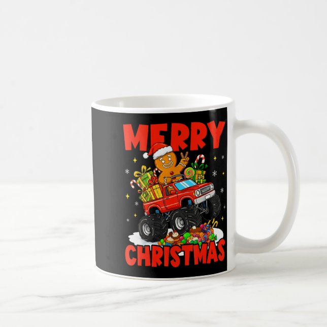 Caneca De Café Merry Christmas Monster Truck Funny Gingerbread Me (Direita)