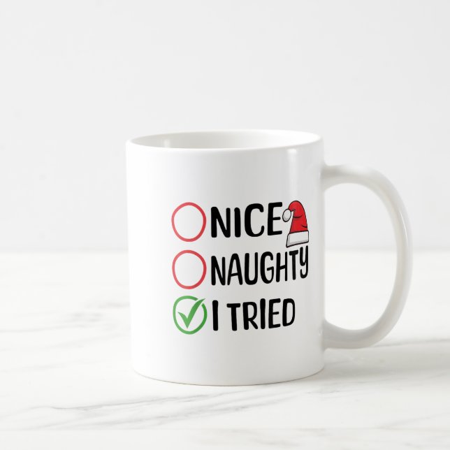 Caneca De Café Merry Christmas Nice Naughty I Tried Christmas Lis (Direita)